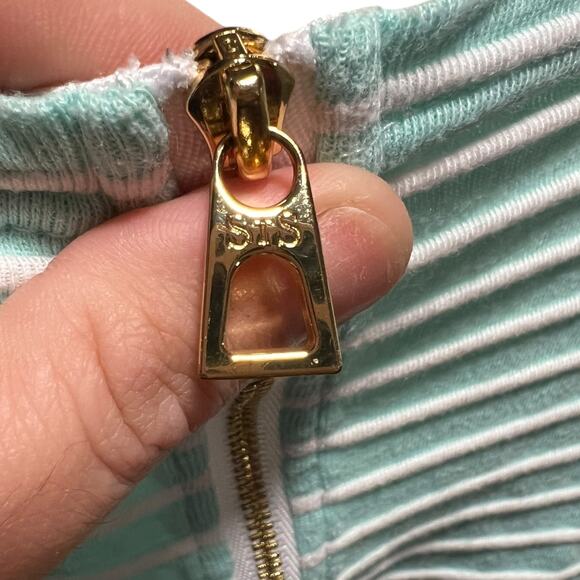 Sail to Sable Size S Aqua White Striped Ruffle Hem Shift Dress - Picture 8 of 9